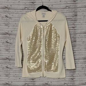 Zenergy by CHICO'S EUC Hooded Cream/Gold Zip SZ:1